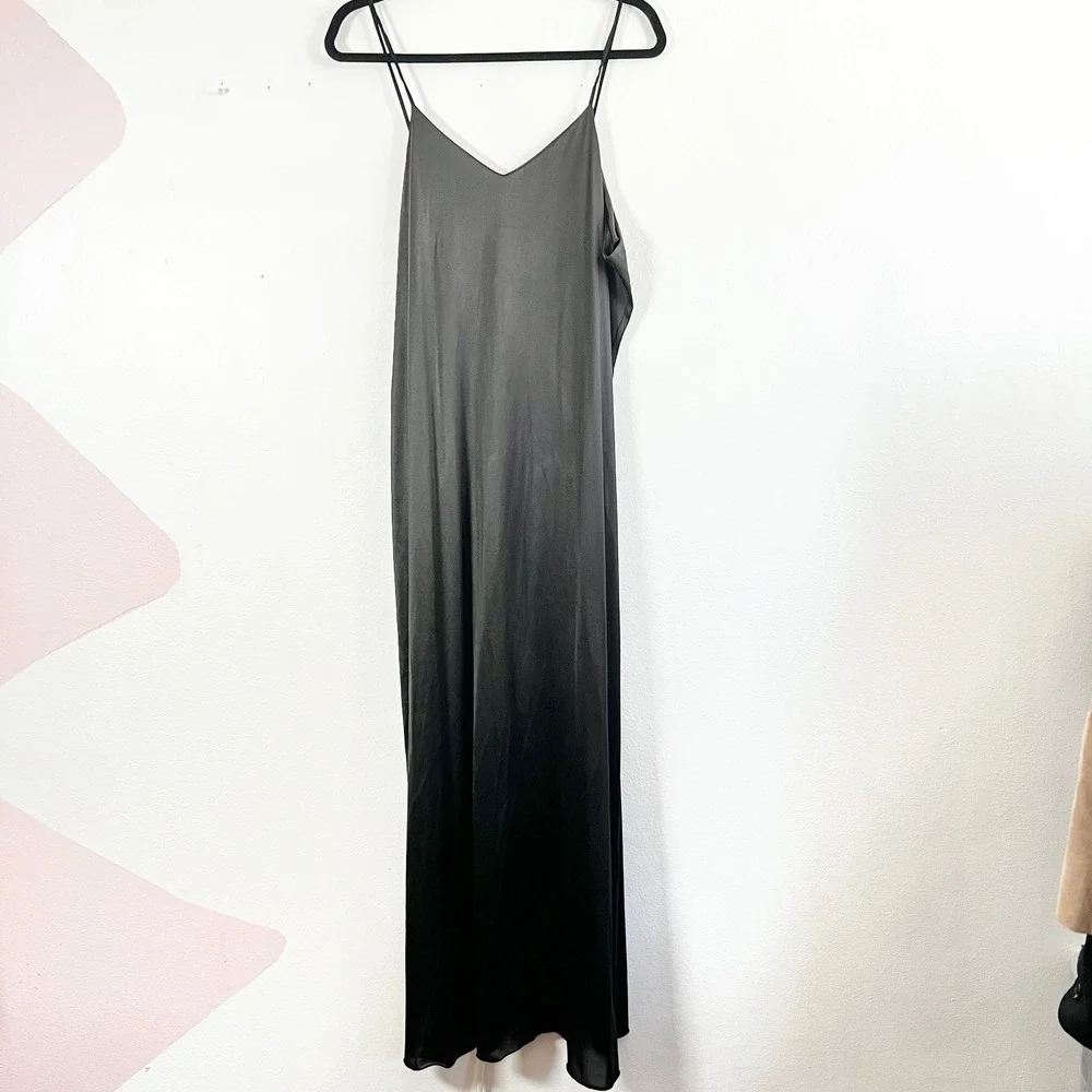 VTG 90s Nylon Slip Maxi Dress Sz Large Black Mesh Whimsigoth Dark‎ Fairy